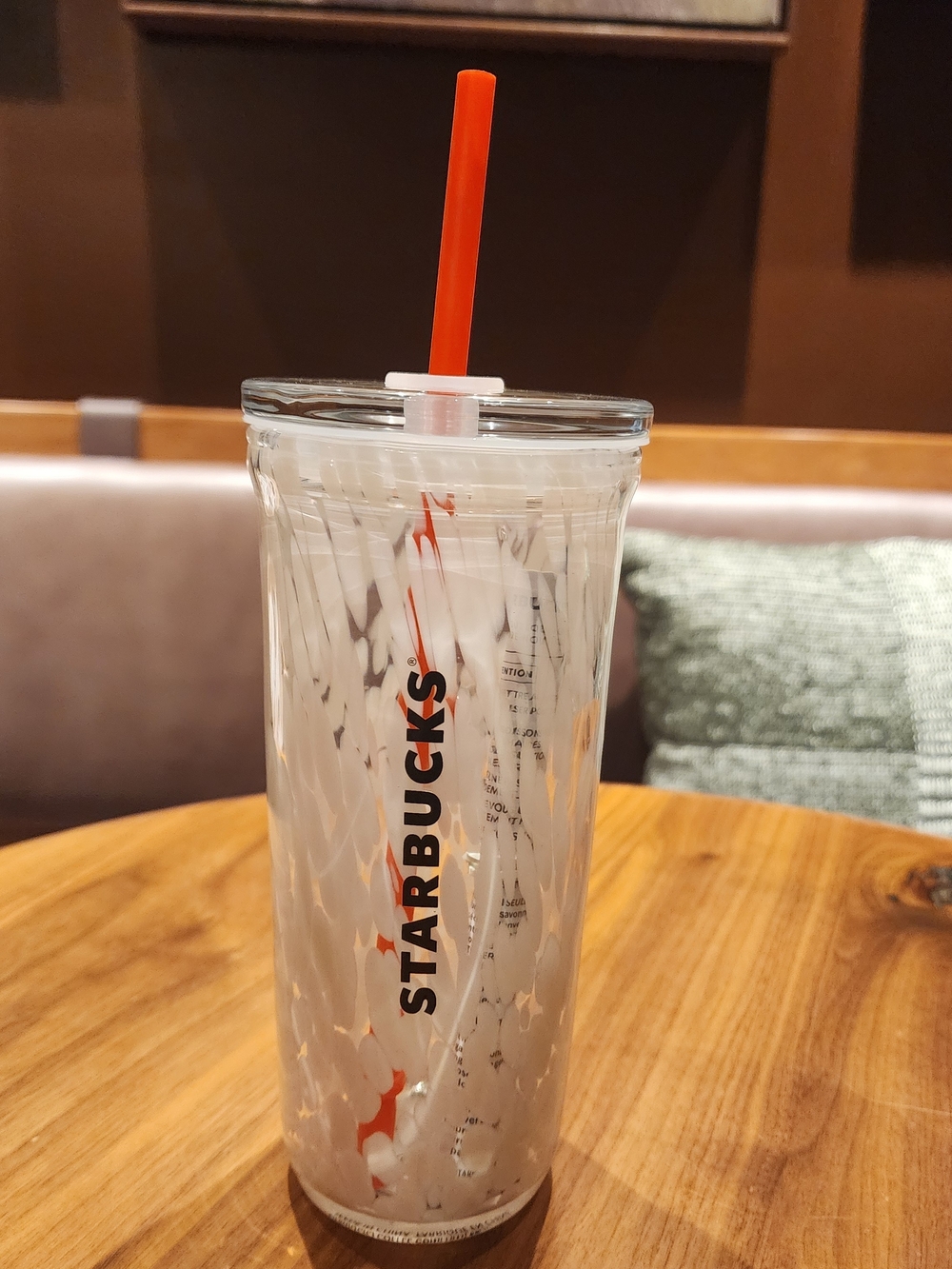 Starbucks White Marble Reusable Tumbler with Orange Straw